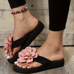 Women's Flower Flip Flops Casual Summer Beach Slide Shoes