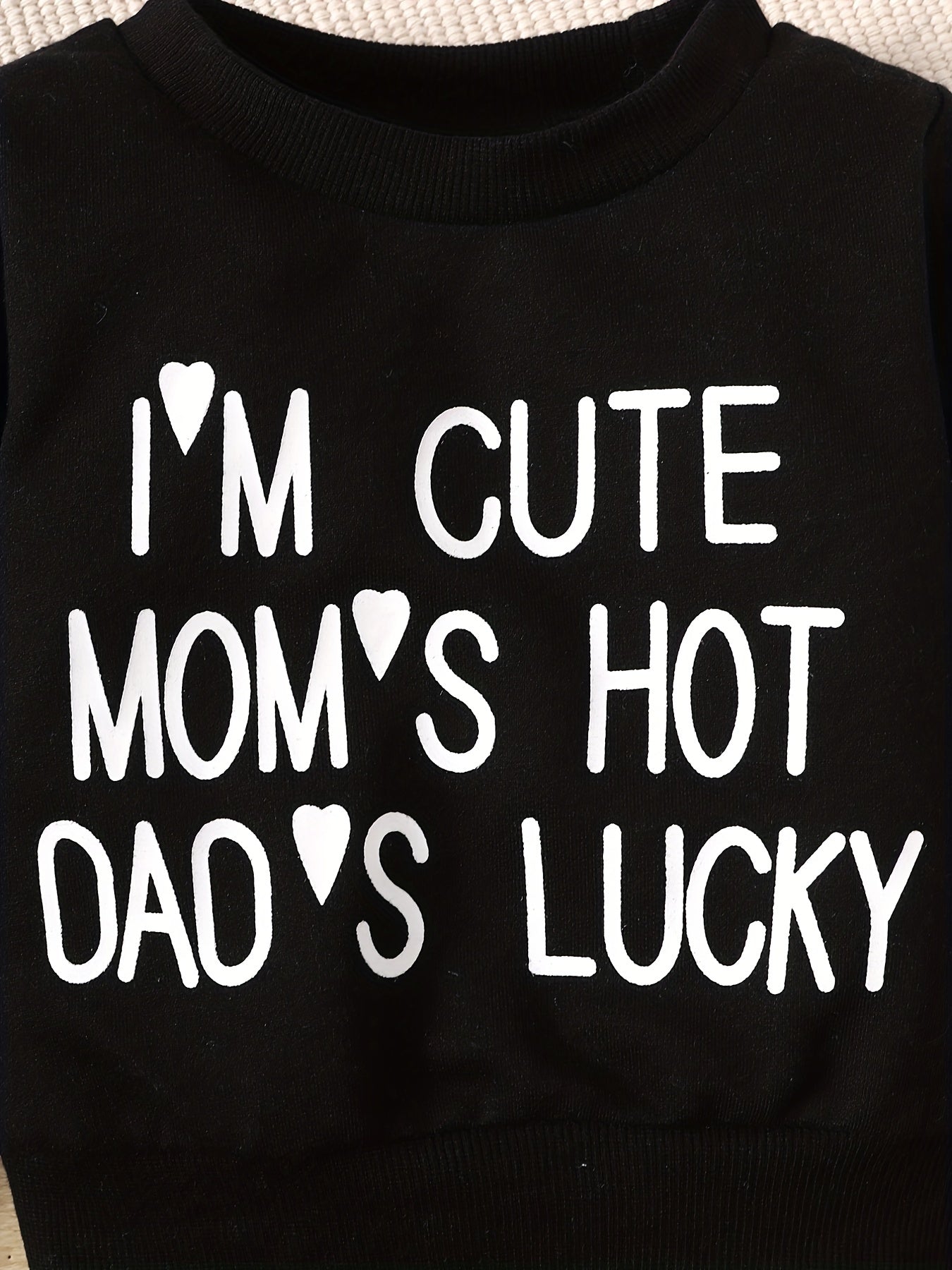 Kids Sweatshirt I'M MOM'S HOT DAD'S LUCKY Thread Stitching Pullover Top