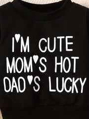 Kids Sweatshirt I'M MOM'S HOT DAD'S LUCKY Thread Stitching Pullover Top