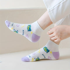 5 Pairs Floral Print Socks & Lightweight Low Cut Ankle Socks