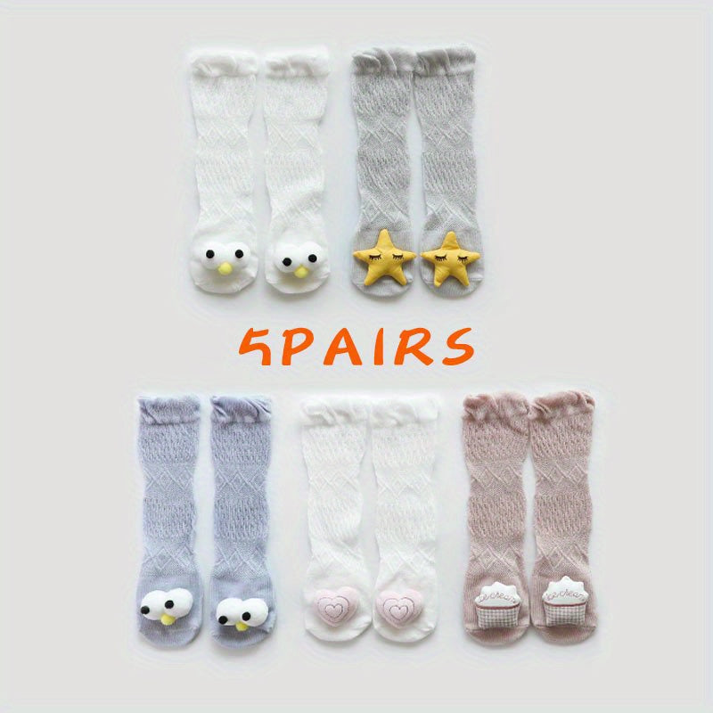 5 Pairs Kids Mesh Knee High Socks Cartoon Doll Stockings Anti-mosquit Stockings