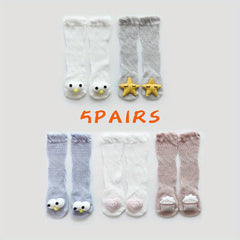 5 Pairs Kids Mesh Knee High Socks Cartoon Doll Stockings Anti-mosquit Stockings