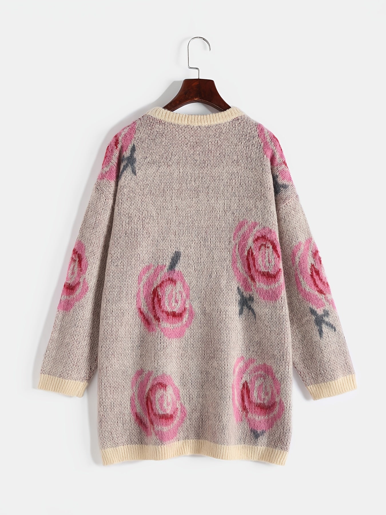 Floral Print Round Neck Knit Sweater Plus Size