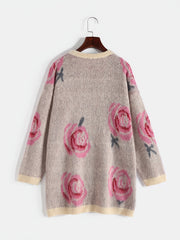 Floral Print Round Neck Knit Sweater Plus Size