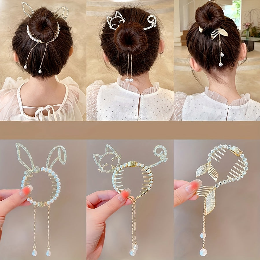 Rhinestone Faux Pearl Tassel Hair Clips for Baby Girls