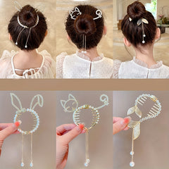 Rhinestone Faux Pearl Tassel Hair Clips for Baby Girls