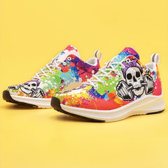 Women's Skull & Barbell Printed Sneakers Low Top Halloween Shoes