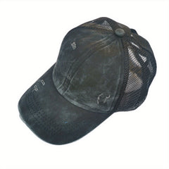 Ribbed Mesh Distressed Cap Sun Protection