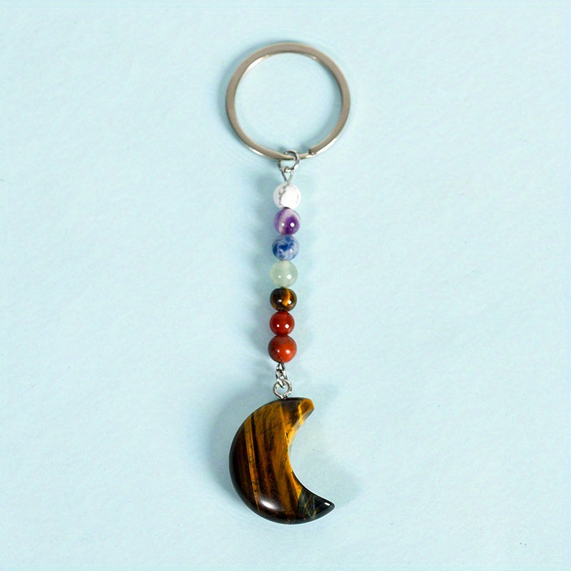 Natural Crystal Chakra Keychain Reiki Healing Gemstone Yoga Key Chain