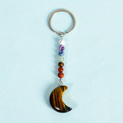 Natural Crystal Chakra Keychain Reiki Healing Gemstone Yoga Key Chain