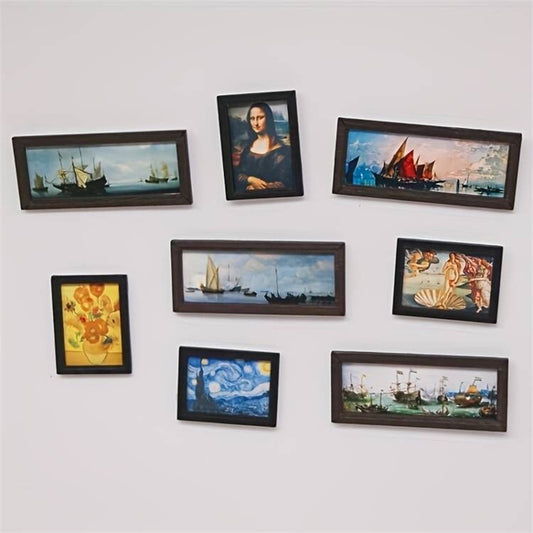 8pcs Retro Mini Picture Frame Doll Furniture Set