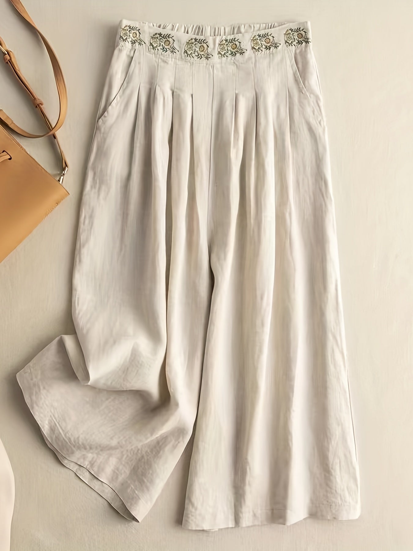 Floral Pattern Wide Leg Pants Casual Loose Pants for Spring & Fall