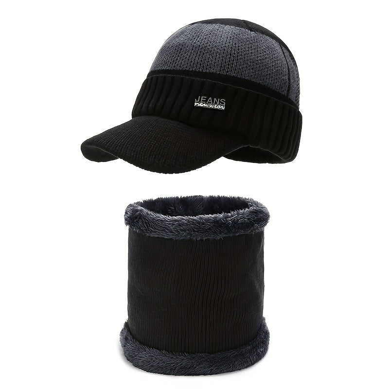 Outdoor Striped Warm Hat with Velvet Neck