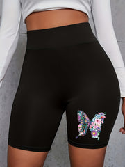 Star & Letter Print High Rise Biker Shorts