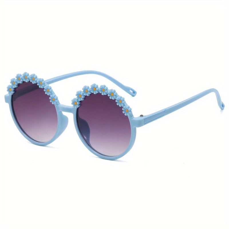 Girls Sweet Flowers Round Frame Sunglasses UV Protection Summer Accessories