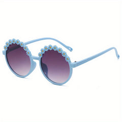 Girls Sweet Flowers Round Frame Sunglasses UV Protection Summer Accessories