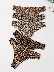 5pcs Leopard Print Thongs Low Waist Intimates Panties