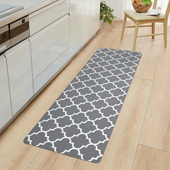 Grey Geometric Moroccan Kitchen Rug - Absorbent Non Slip Floor Mat