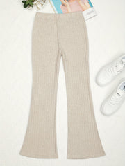 Girls Ribbed Flare Pants High Waist Loose Fit Solid
