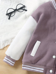 Toddler Girls Splicing Button Front Long Sleeve Jacket