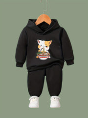 Ramen Kitty Print 2pcs Girls Outfits For Sports Spring