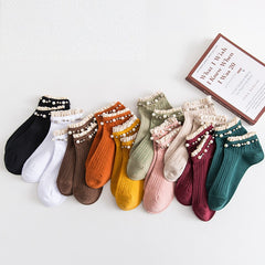 5 Pairs Women's Pearl Lace Stretch Casual Socks