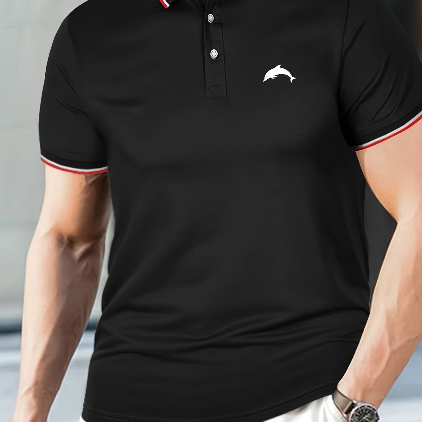 Dolphin Print Men's Short Sleeve Lapel Shirt for Summer Golf
