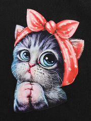 2pcs Toddler Girls Cat Graphic T Shirt & Heart Graphic Shorts Set