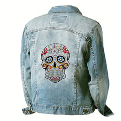 Sugar Skull Heat Transfer Patch Mexican Of The Dead Embroidery Iron On Patches