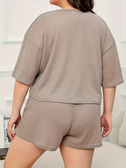 Waffle Knit Pajama Set V Neck Top & Shorts Loungewear