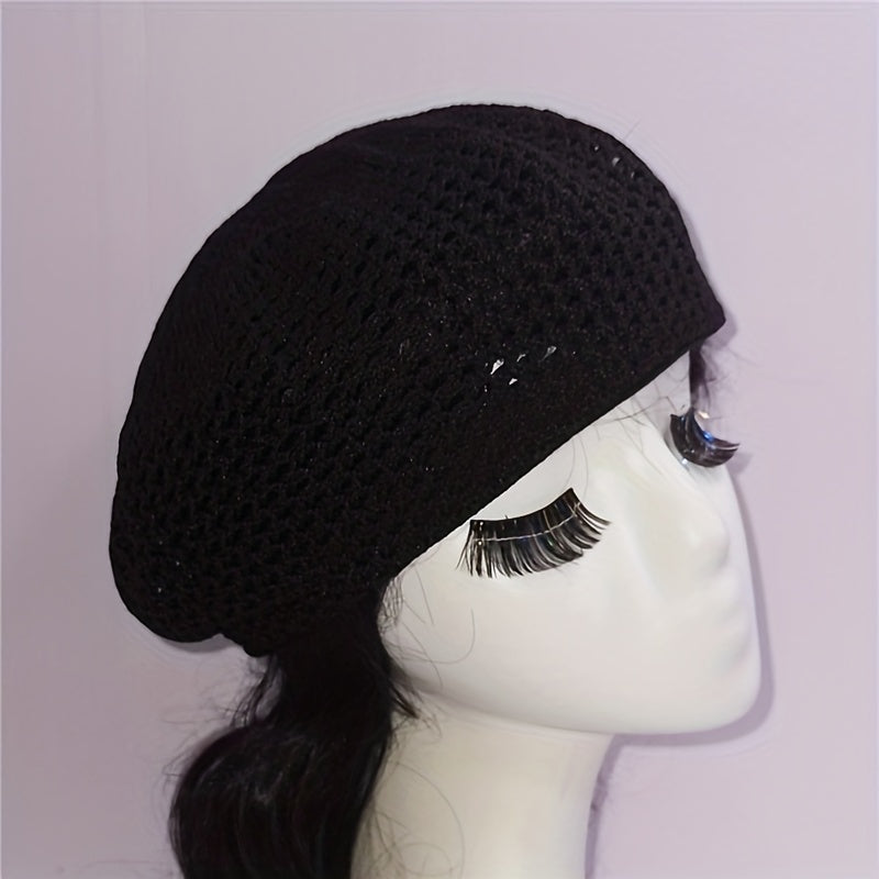 Classic Hollow Out Beret Solid Breathable Beanie Octagonal Hat