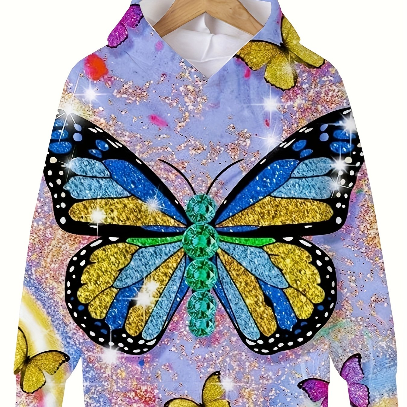 Sequin Butterfly Effect Hoodie Girls Long Sleeve Hooded Sweatshirt