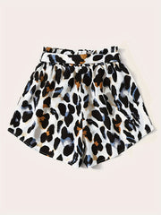 Leopard Print Tie Waist Shorts for Women