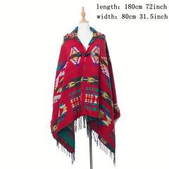 Boho Hoodie Tassel Shawl Geometric Pattern Scarf