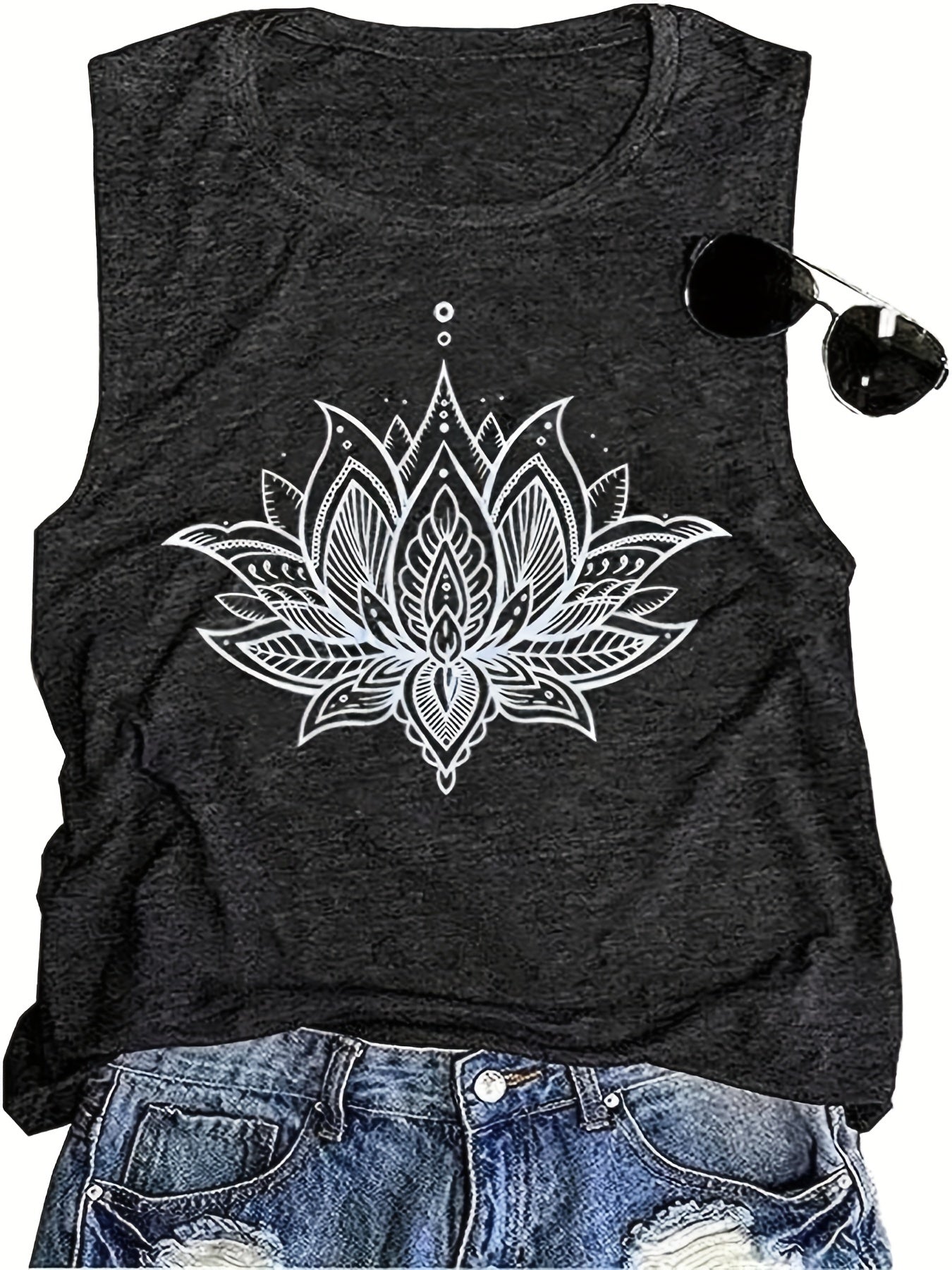 Floral Print Crew Neck Tank Top Sleeveless Summer Casual Women's Clothing