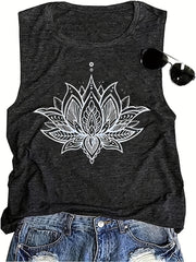 Floral Print Crew Neck Tank Top Sleeveless Summer Casual Women's Clothing