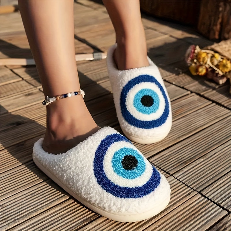 Evil Eye Plush Slippers Cozy & Warm Indoor Shoes