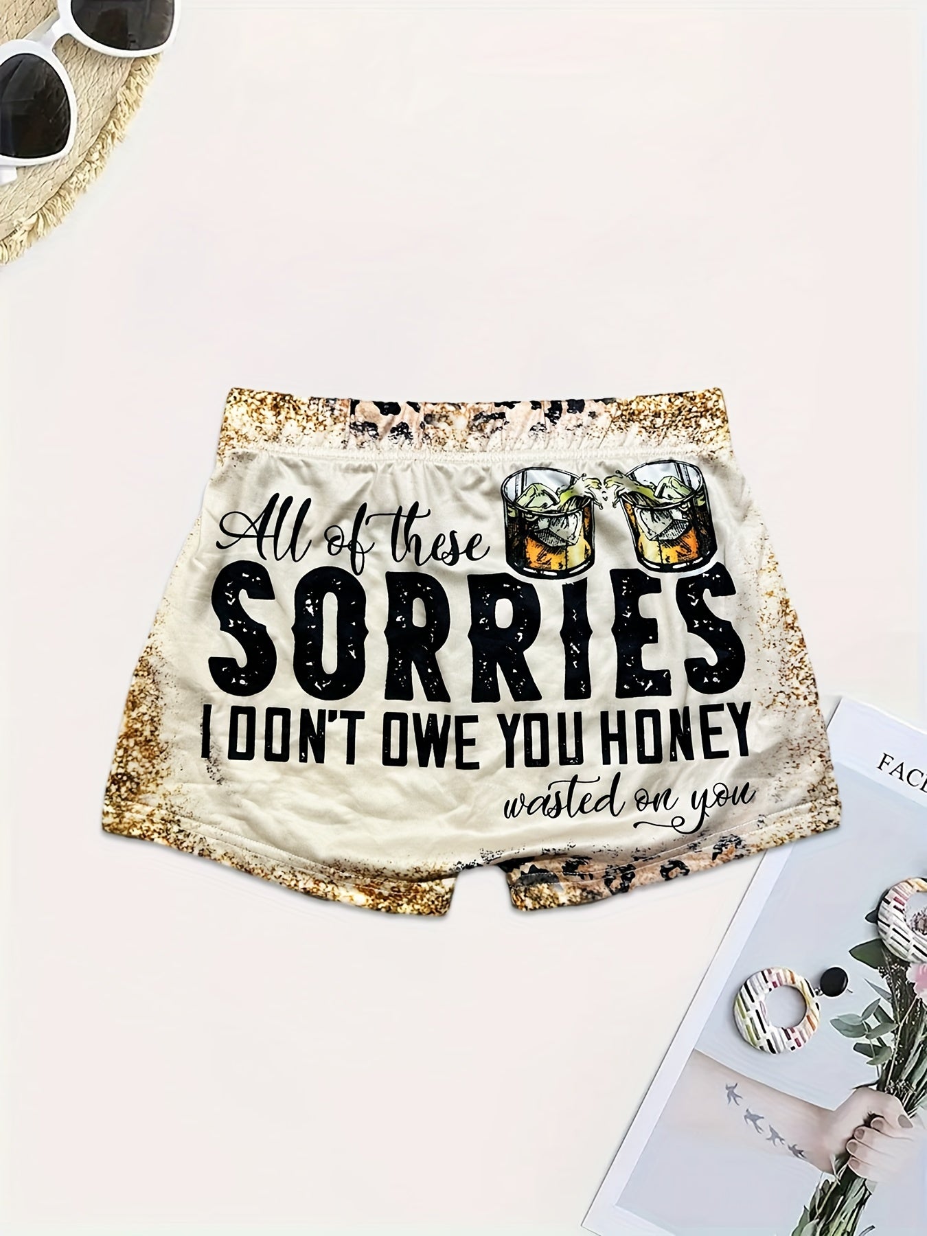 Letter & Graphic Print Skinny Shorts Women's Casual Shorts