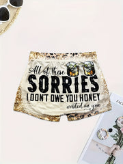 Letter & Graphic Print Skinny Shorts Women's Casual Shorts
