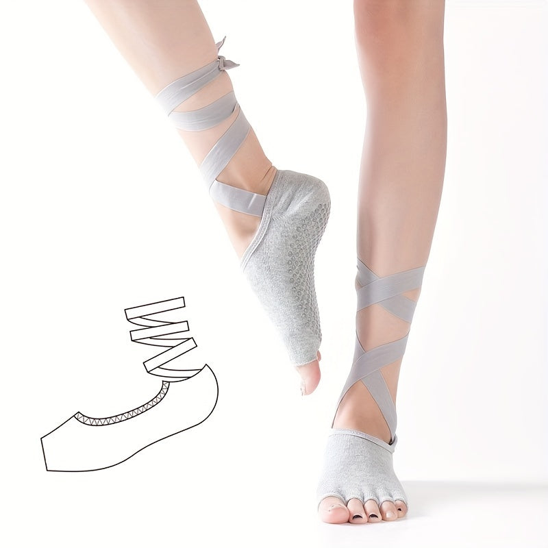 Lace Up Five Toe Yoga Socks Non-slip Open Toe Socks