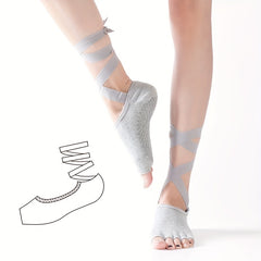 Lace Up Five Toe Yoga Socks Non-slip Open Toe Socks