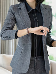 Solid Button Front Blazer Lapel Long Sleeve Blazer For Office & Work
