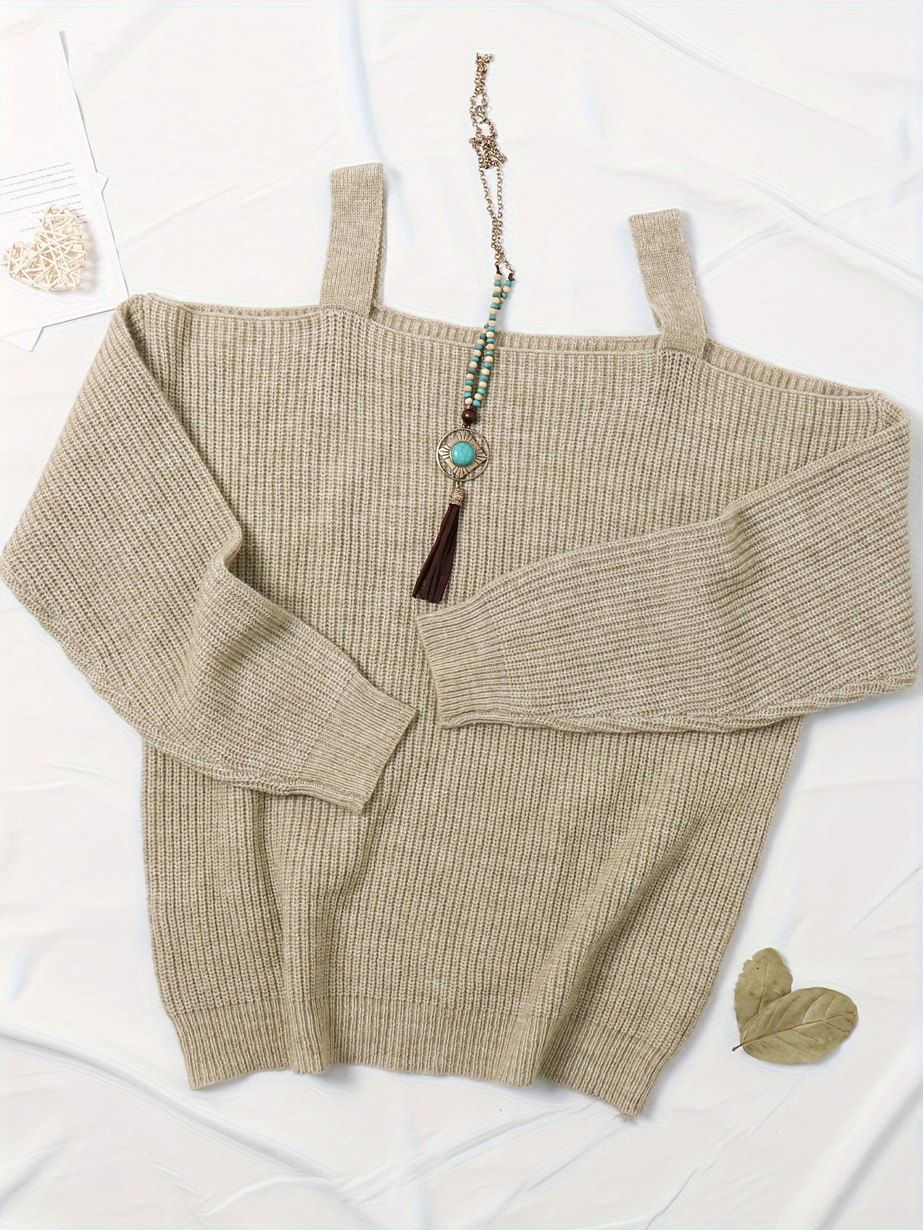 Casual Sweater Women's Plus Solid Long Sleeve Cold Shoulder Jumper