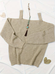 Casual Sweater Women's Plus Solid Long Sleeve Cold Shoulder Jumper