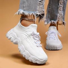 Women's Breathable Knit Sneakers Low Top Lace Up Shoes