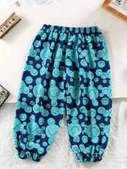 Toddler Girls Cartoon Smile Face Jogger Pants Casual Loose Elastic Waist