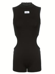 Sexy Hollow High Collor Sleeveless Bodysuit Women's Jumpsuit