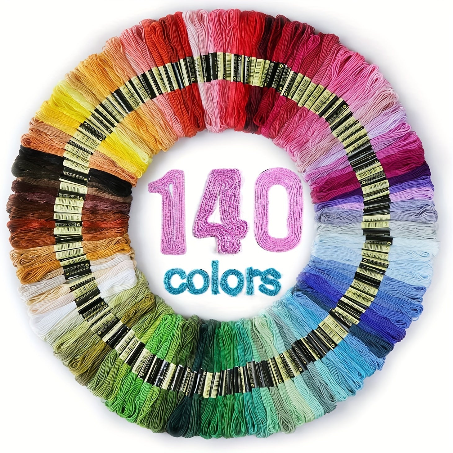 140pcs Rainbow Embroidery Floss Pack - Cross Stitch Threads Bracelet Yarn Craft