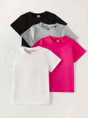4pcs Boy's Mixed Sports T-Shirt Slightly Stretch Breathable Tee for Summer