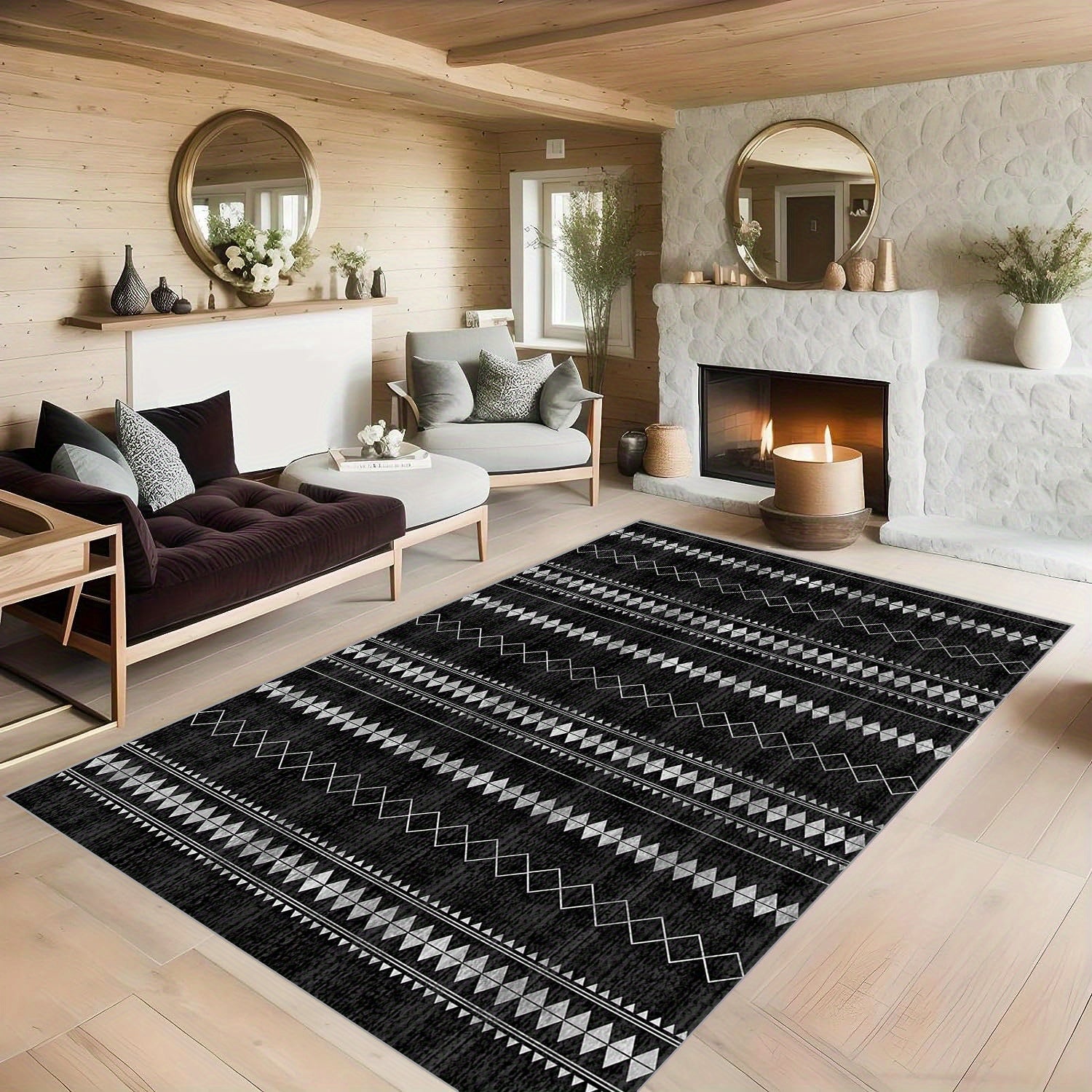 Soft Faux Sheepskin Geometric Moroccan Style Carpet